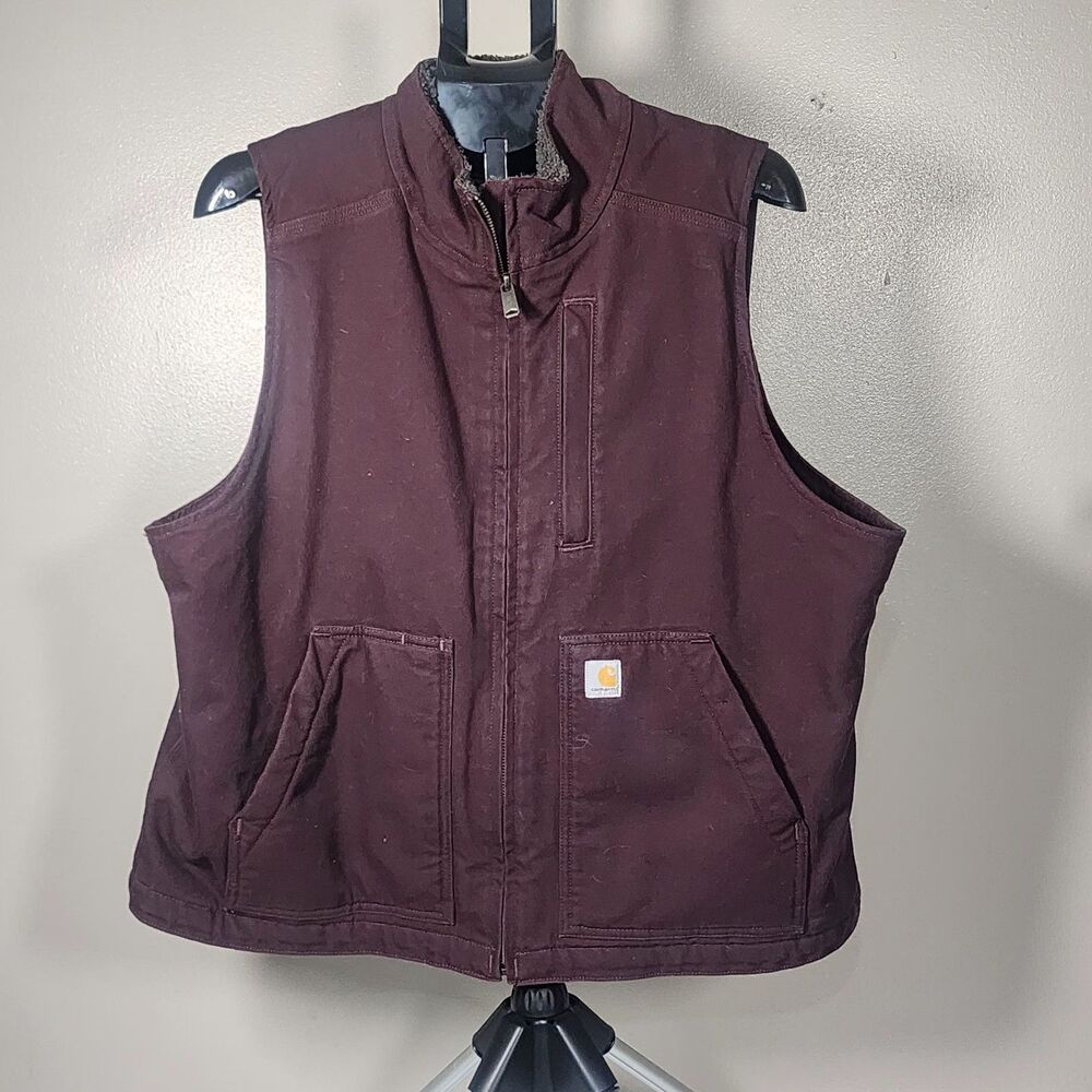 Carhartt Men's Sherpa Lined Washed Duck Mock Neck Vest Blackberry Purple XL